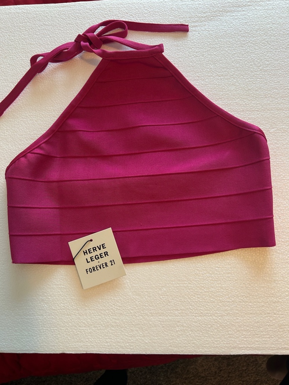 Herve Leger Fuchsia Halter Bandage Crop Top